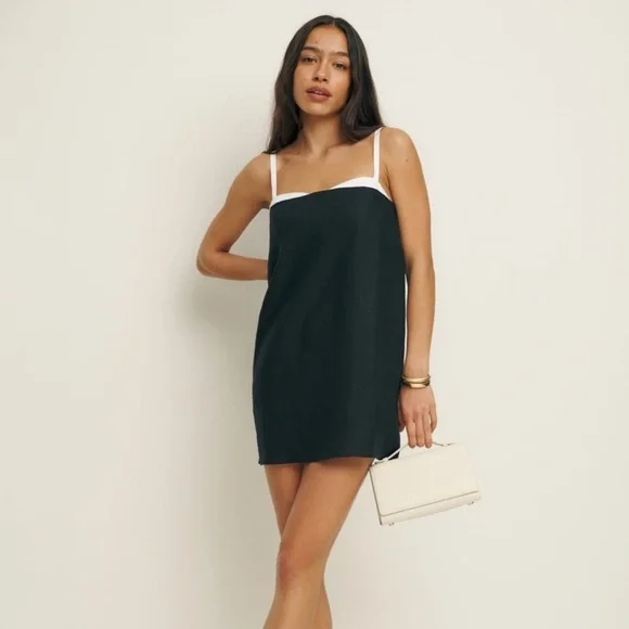 reformation black and white mini dress Reformation Deanna Dress Confetti Polka White Black Dot Mini Wrap Small  Womens